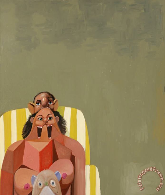 George Condo Green Seated Woman Art Painting