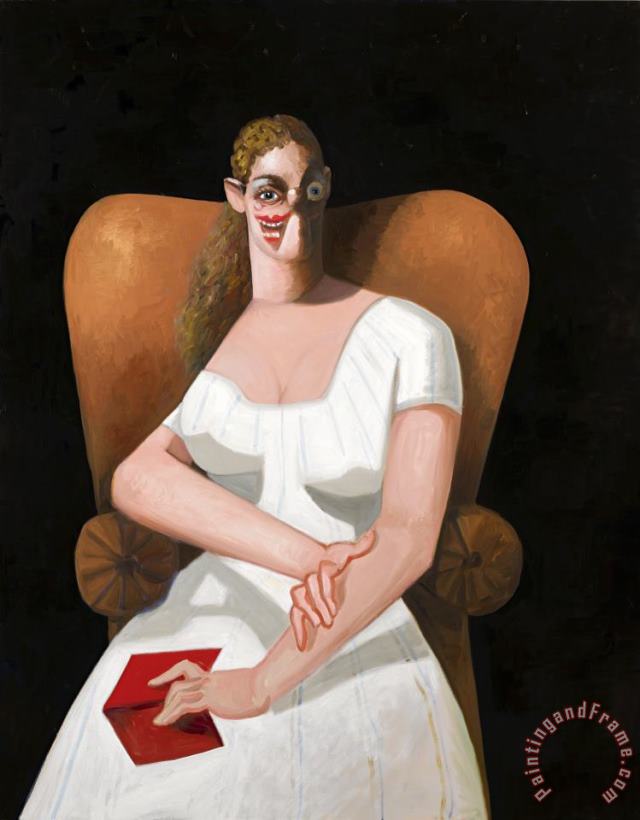 George Condo Woman on Brown Chair Art Painting