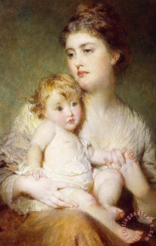 Portrait Of The Duchess Of St Albans With Her Son painting - George Elgar Hicks Portrait Of The Duchess Of St Albans With Her Son Art Print