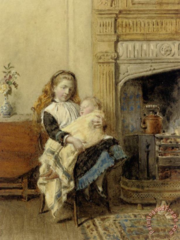 Minding Baby painting - George Goodwin Kilburne Minding Baby Art Print