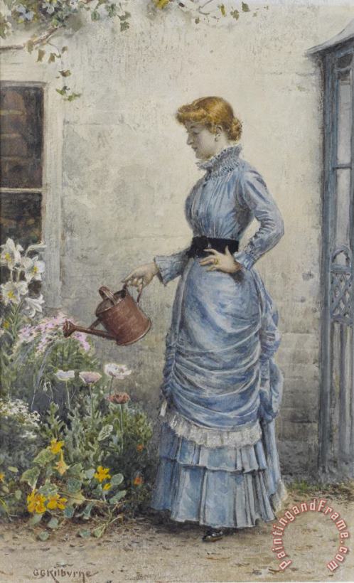 Watering The Flowers painting - George Goodwin Kilburne Watering The Flowers Art Print