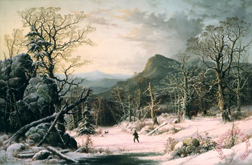 George Henry Durrie Hunter in Winter Wood Art Painting