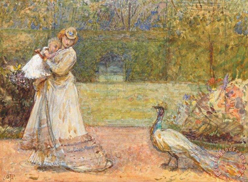 George John Pinwell Lady And A Peacock Art Print