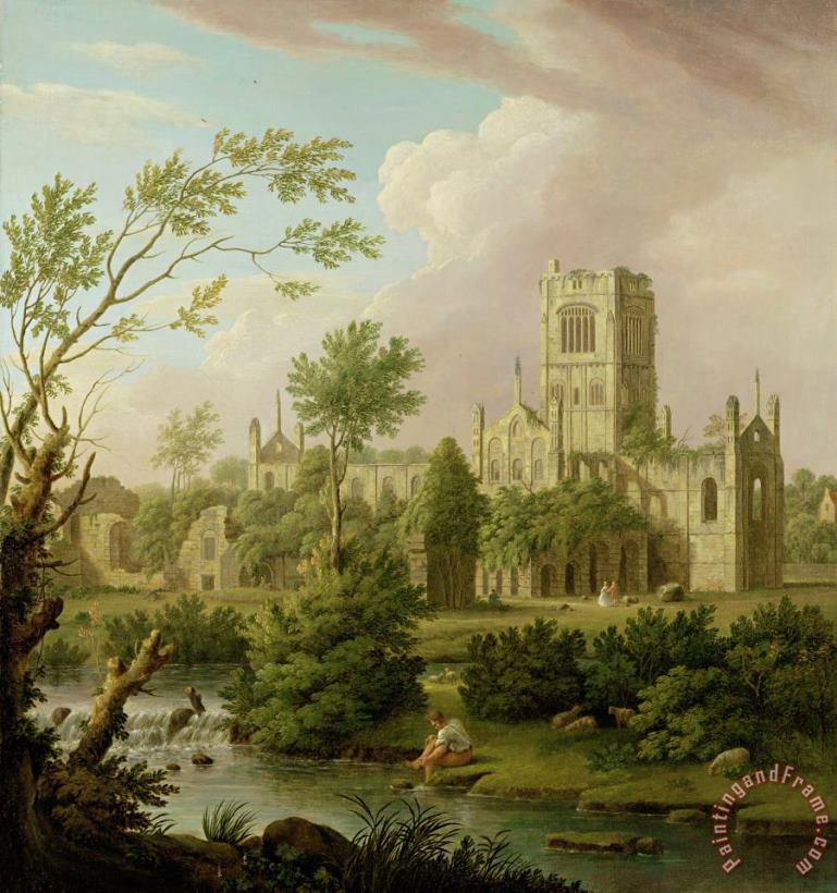 Kirkstall Abbey - Yorkshire painting - George Lambert Kirkstall Abbey - Yorkshire Art Print