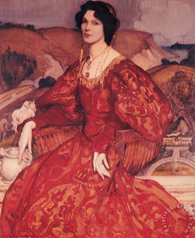 George Lambert Sybil Walker in Red And Gold Dress Art Painting