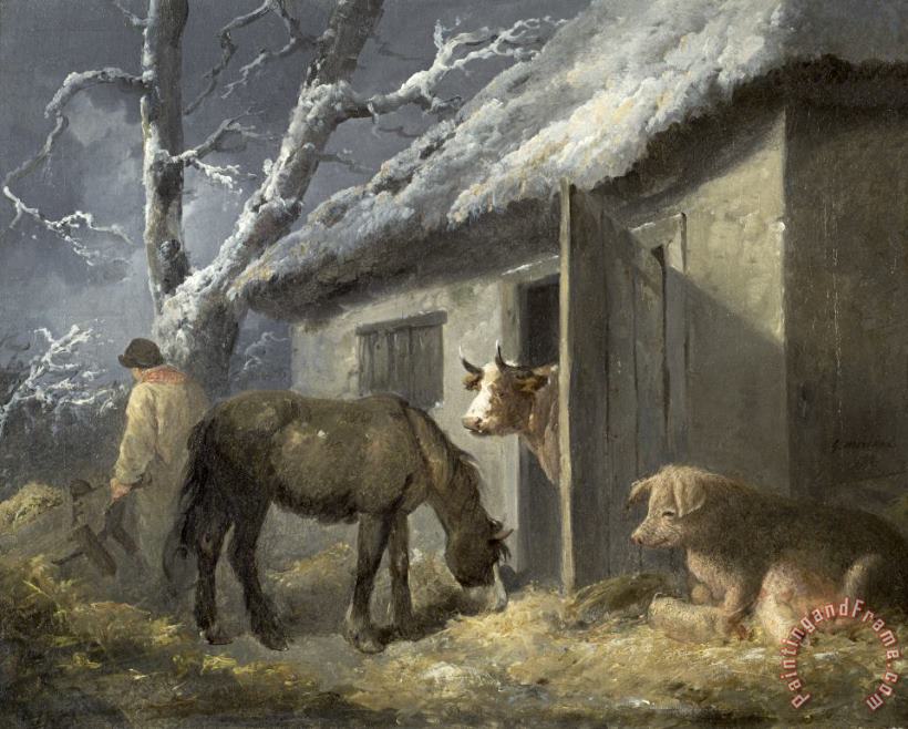 Winter Farmyard painting - George Morland Winter Farmyard Art Print