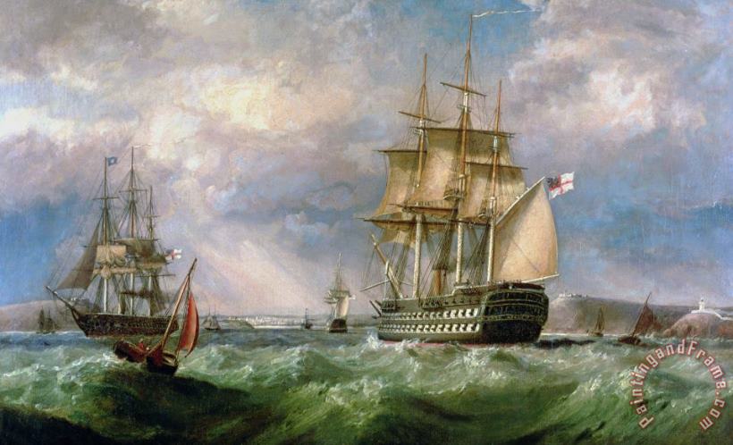 British Men-O'-War Sailing into Cork Harbour painting - George Mounsey Wheatley Atkinson British Men-O'-War Sailing into Cork Harbour Art Print