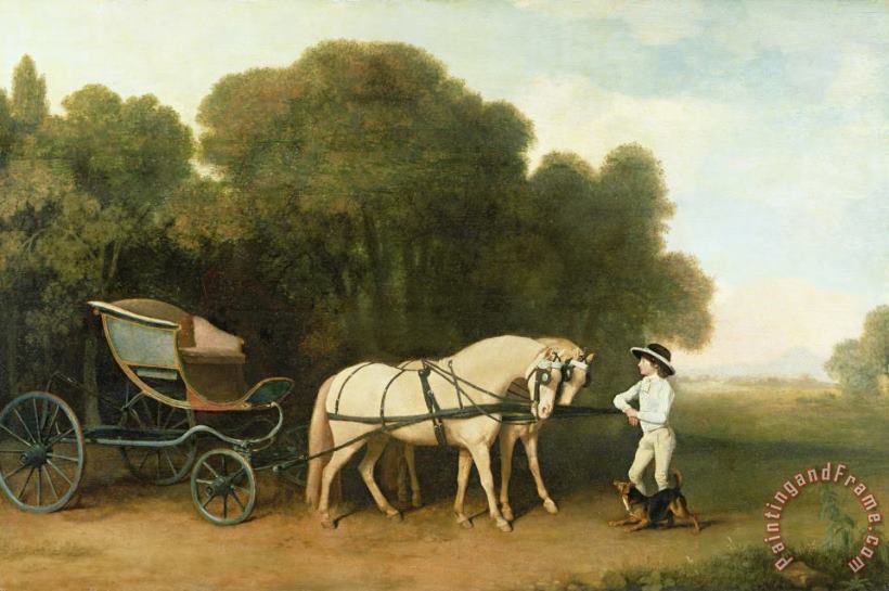 A Phaeton with a Pair of Cream Ponies in the Charge of a Stable-Lad painting - George Stubbs A Phaeton with a Pair of Cream Ponies in the Charge of a Stable-Lad Art Print