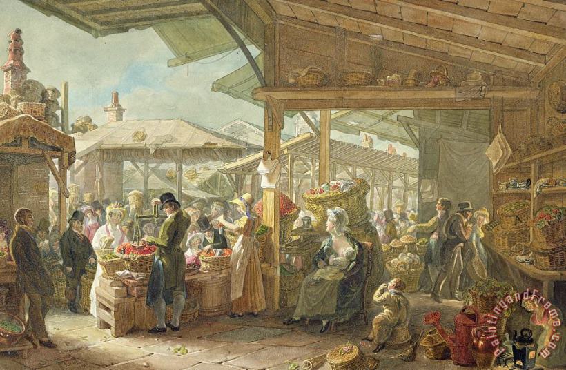 Old Covent Garden Market painting - George the Elder Scharf Old Covent Garden Market Art Print