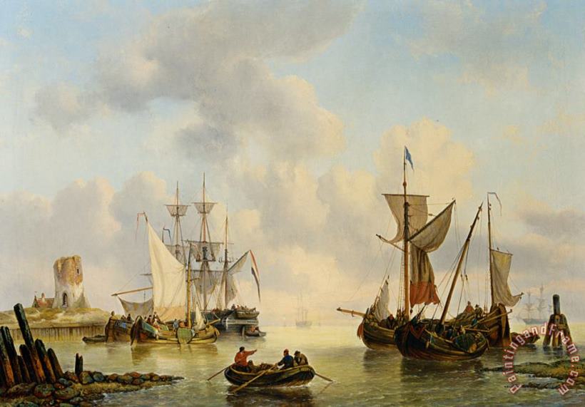 Sailing Vessels in a Calm painting - George Willem Opdenhoff Sailing Vessels in a Calm Art Print