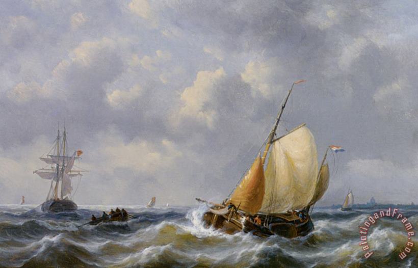 George Willem Opdenhoff Shipping in Choppy Seas Art Painting