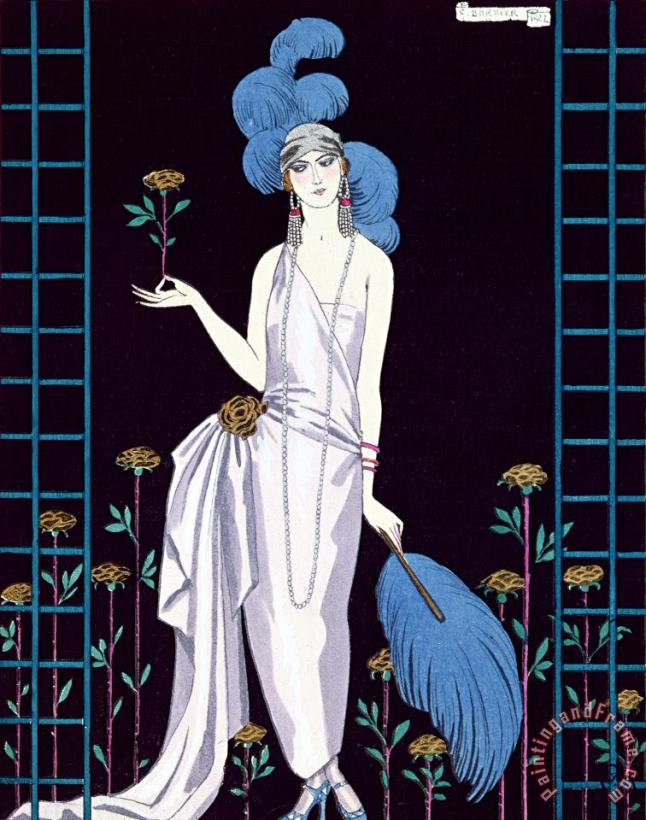 Georges Barbier 'la Roseraie' Fashion Design For An Evening Dress By The House Of Worth Art Painting