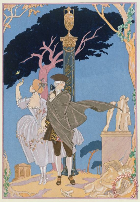 Broken Hearts Broken Statues Illustration for Fetes Galantes by Paul Verlaine 1844 96 painting - Georges Barbier Broken Hearts Broken Statues Illustration for Fetes Galantes by Paul Verlaine 1844 96 Art Print