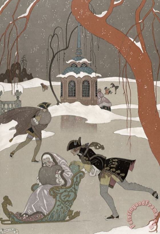 Georges Barbier Ice Skating On The Frozen Lake Art Painting