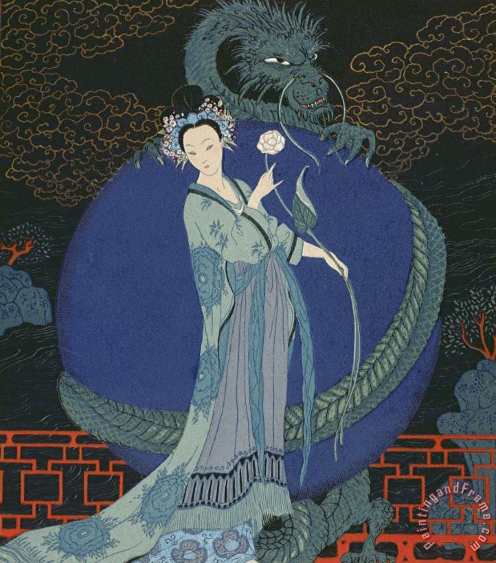 Georges Barbier Lady With A Dragon Art Print