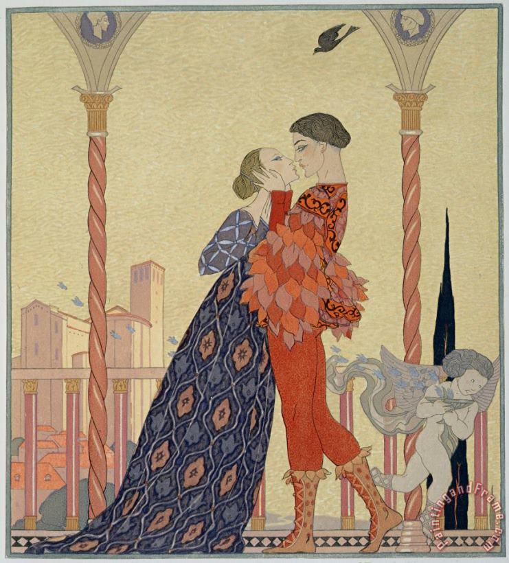 Georges Barbier Lovers On A Balcony Art Print