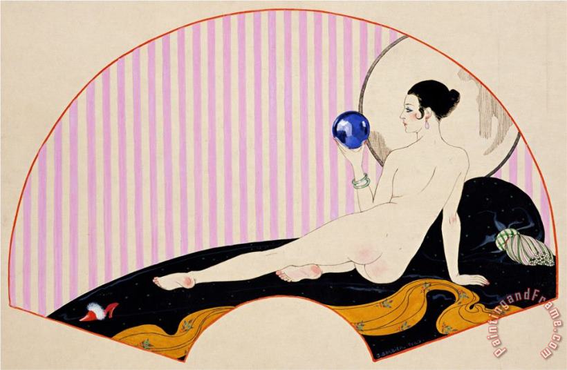 Georges Barbier Odalisque with a Crystal Ball Dated 1920 Art Painting
