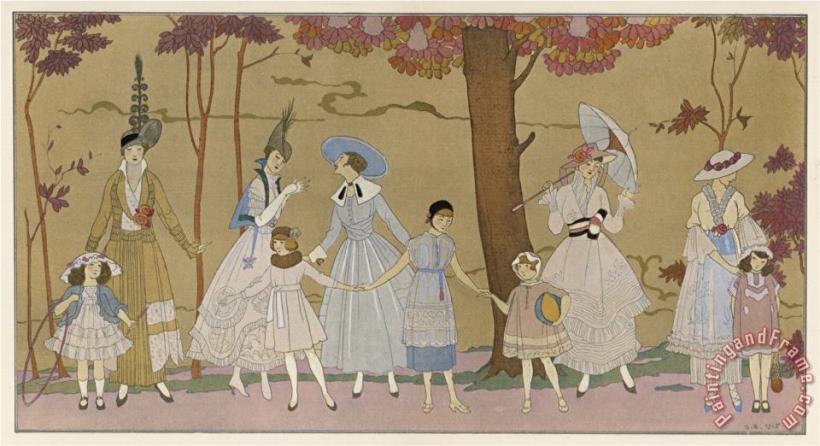 Summertime Fashions for Women And Girls by Paquin Doucet painting - Georges Barbier Summertime Fashions for Women And Girls by Paquin Doucet Art Print