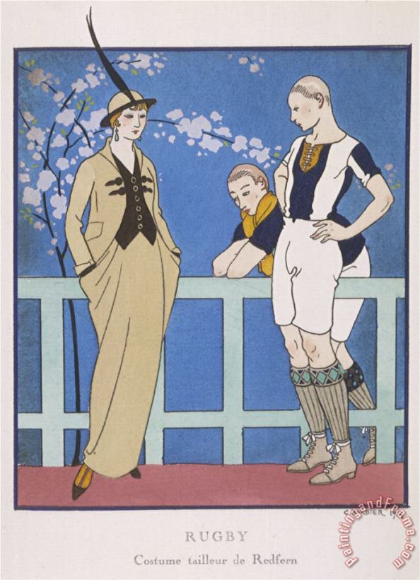 Georges Barbier Tailor Made by Redfern with Draped Skirt with Side Pockets Waistcoat And Jacket Art Print