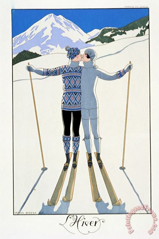 Georges Barbier Winter Lovers in The Snow Fashion Plate From Twentieth Century France 1925 Art Painting