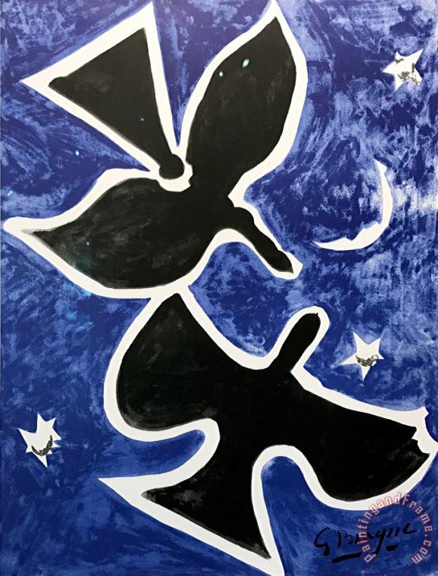 Deux Oiseau Sur Fond Bleu painting - Georges Braque Deux Oiseau Sur Fond Bleu Art Print