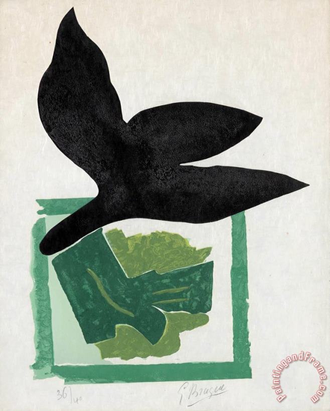 Georges Braque Oiseau Noir Sur Fond Vert (v. 181), 1962 Art Painting