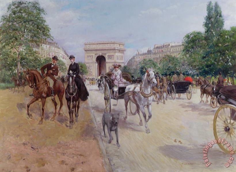 Riders and Carriages on the Avenue du Bois painting - Georges Stein Riders and Carriages on the Avenue du Bois Art Print