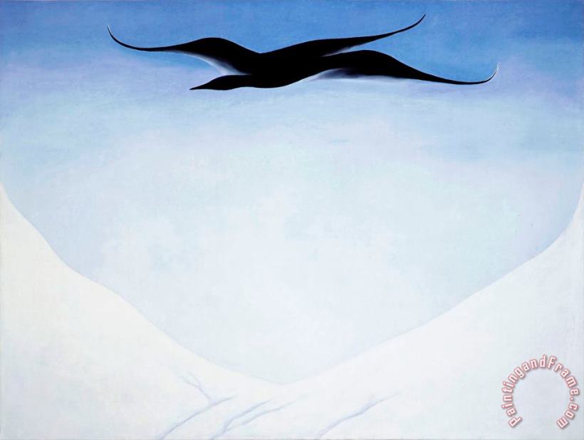 A Black Bird with Snow Covered Red Hills painting - Georgia O'keeffe A Black Bird with Snow Covered Red Hills Art Print