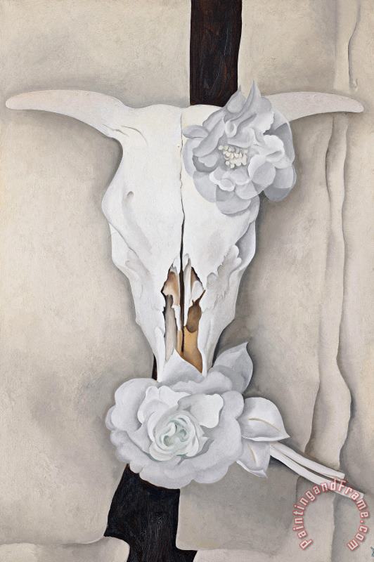 Georgia O'keeffe Cow S Skull with Calico Roses Art Painting
