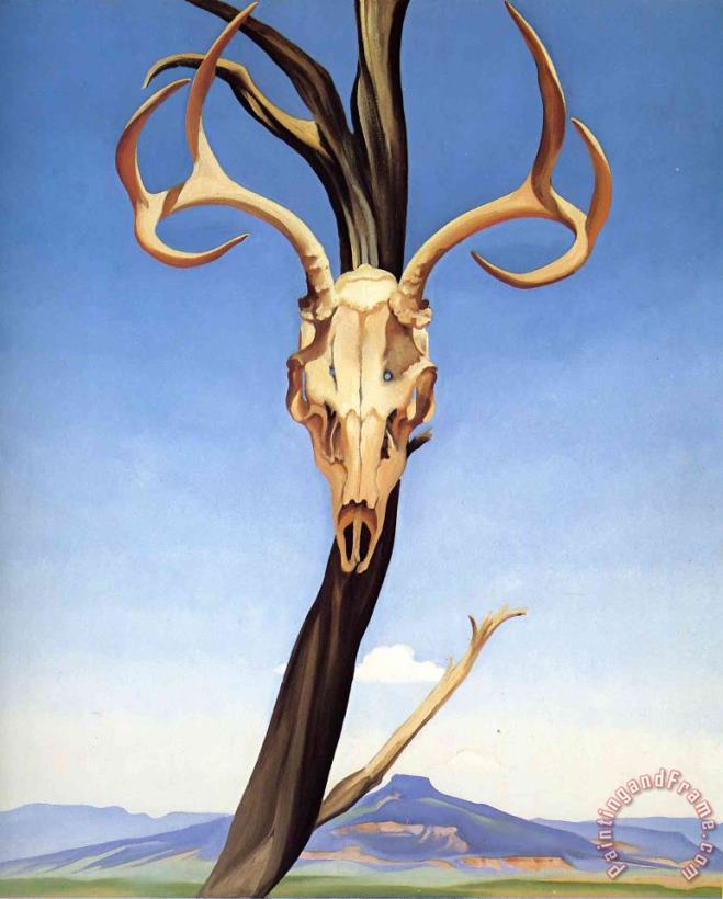 Deers Skull with Pedernal painting - Georgia O'keeffe Deers Skull with Pedernal Art Print