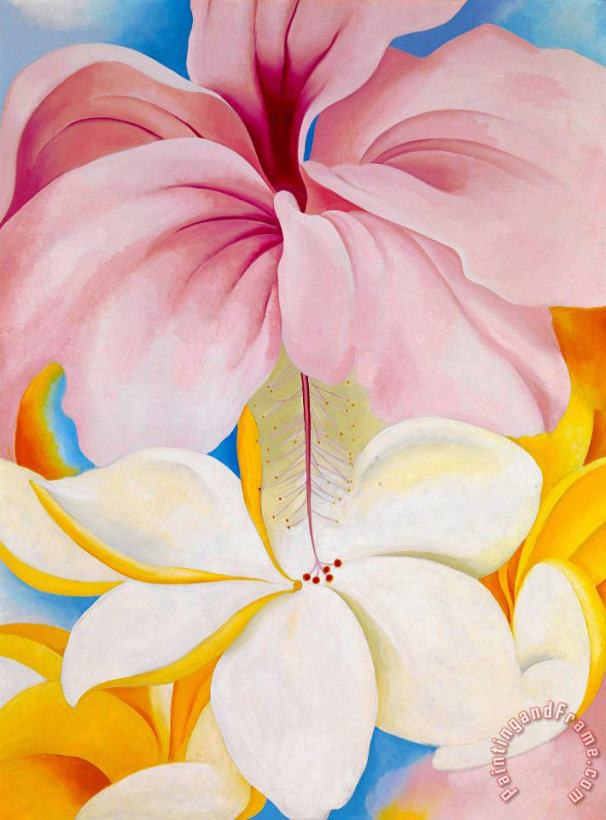 Georgia O'keeffe Hibiscus with Plumeria Art Print