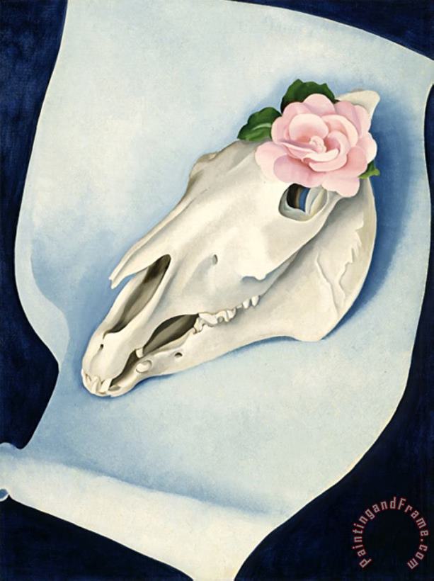 Georgia O'keeffe Horse S Skull with Pink Rose Art Painting