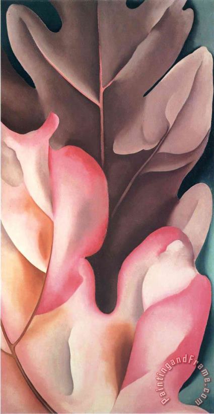 Georgia O'keeffe Oak Leaves Pink And Grey Art Painting