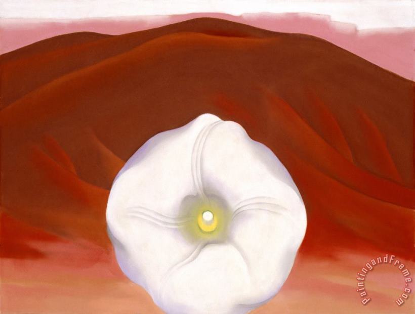 Georgia O'keeffe Red Hills And White Flower Art Print