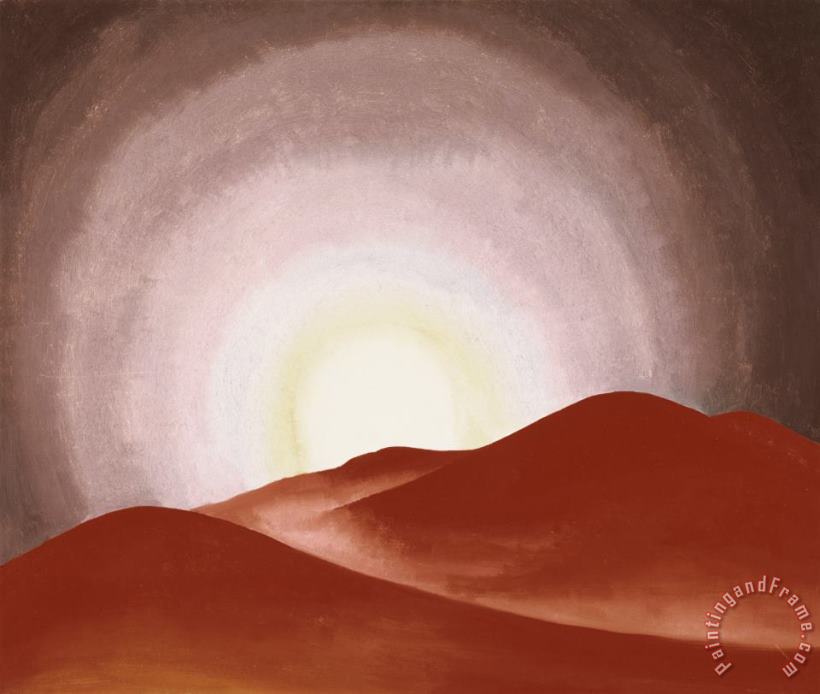 The Red Hills & The Sun, Lake George painting - Georgia O'Keeffe The Red Hills & The Sun, Lake George Art Print