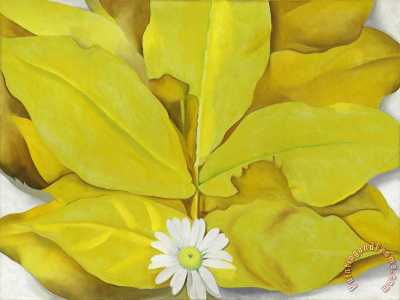 Yellow Hickory Leaves with Daisy, 1928 painting - Georgia O'keeffe Yellow Hickory Leaves with Daisy, 1928 Art Print