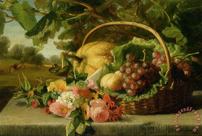 Geraldine Jacoba Van De Sande Bakhuyzen A Still Life with Flowers Grapes And a Melon Art Print
