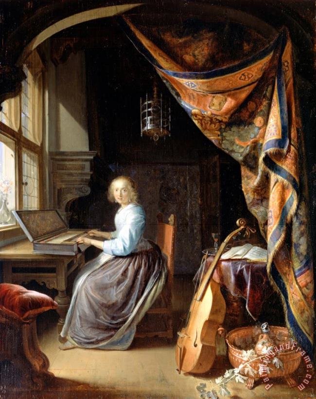 Gerrit Dou A Woman Playing a Clavichord Art Print