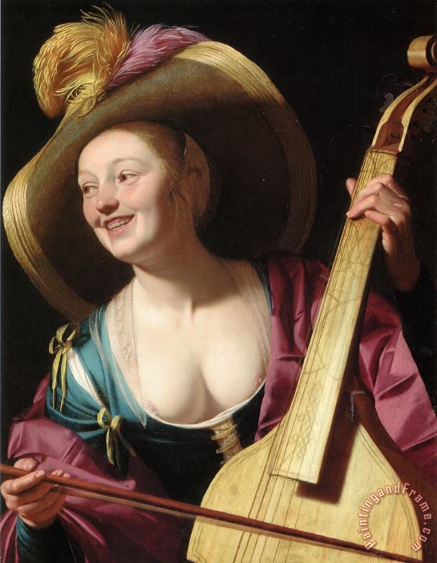 Gerrit van Honthorst A Young Woman Playing a Viola Da Gamba Art Painting