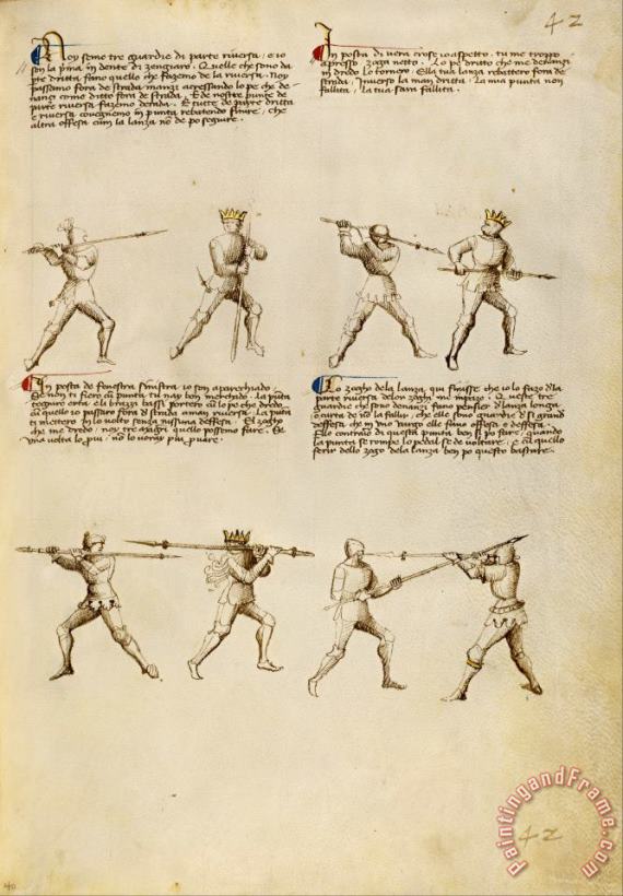 Combat with Lance painting - Getty Ms. Ludwig XV 13 01r Combat with Lance Art Print