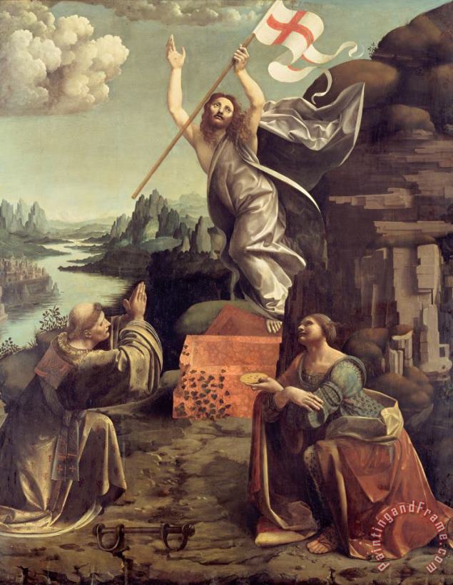 Giovanni Antonio Boltraffio and Marco d'Oggiono The Resurrection of Christ with Ss. Leonard of Noblac And Lucia Art Painting