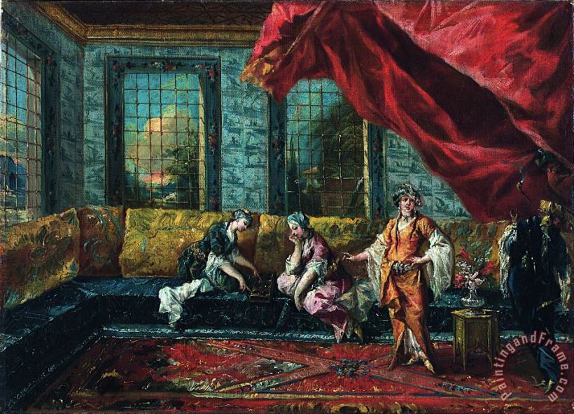 Giovanni Antonio Guardi; Francesco Guardi Two Odalisques Playing Mancala in The Harem Art Print