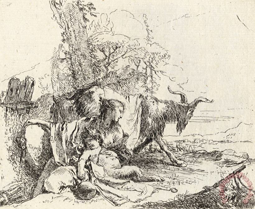 Giovanni Battista Tiepolo A Nymph with a Small Satyr And Two Goats, From Vari Capricci Art Print