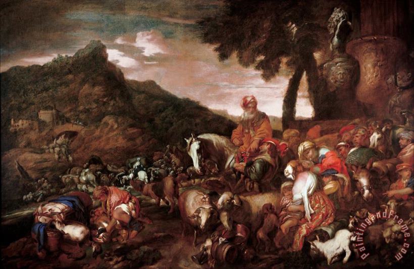 Journey of The Family of Abraham painting - Giovanni Benedetto Castiglione  Journey of The Family of Abraham Art Print