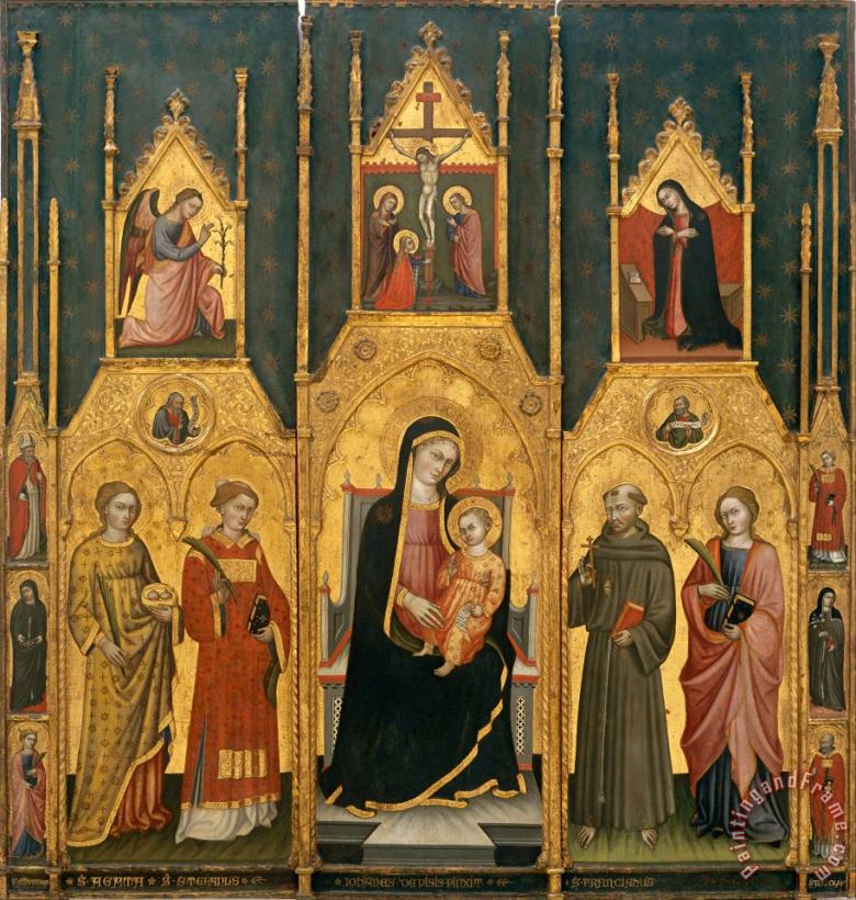 Giovanni di Pietro da Pisa Altarpiece of The Virgin with Saints Agatha, Stephen, Francis And a Martyr Saint Art Painting