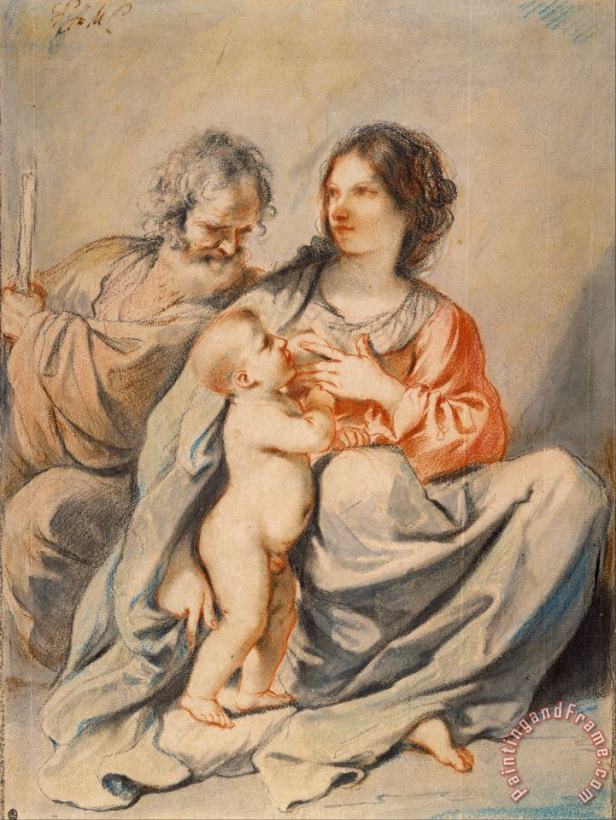 The Holy Family painting - Giovanni F. Barbieri The Holy Family Art Print