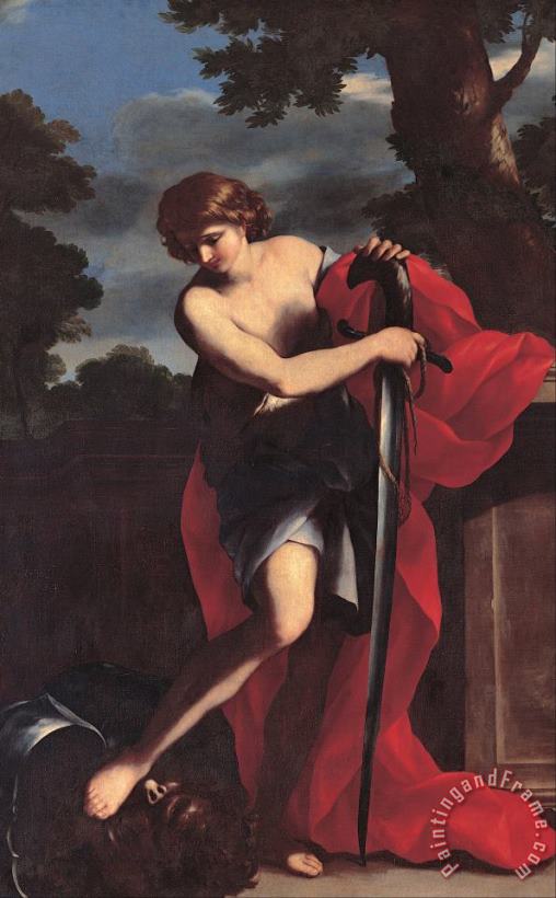 David painting - Giovanni Francesco Romanelli David Art Print