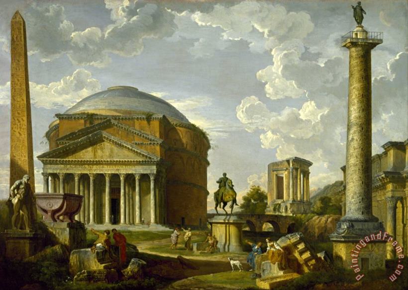 Giovanni Paolo Panini Fantasy View with The Pantheon And Other Monuments of Ancient Rome Art Print