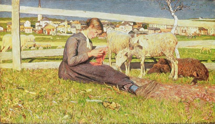 A Girl Knitting painting - Giovanni Segantini A Girl Knitting Art Print