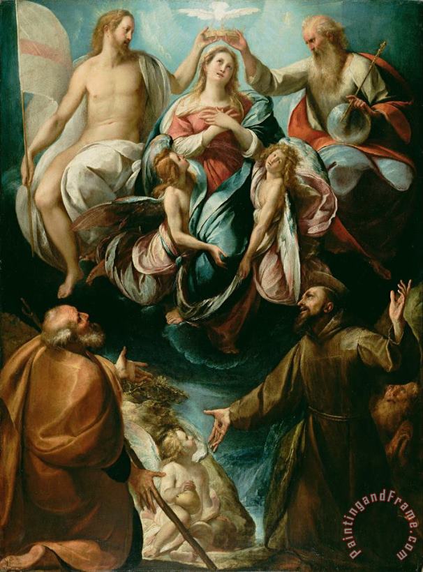 Giulio Cesare Procaccini  Coronation of The Virgin with Saints Joseph And Francis of Assisi Art Print